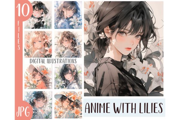 Download Watercolor Lilies Girl Anime Clipart JPG - Jpg Collection
