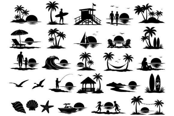 Download Tropical Beach Silhouette Collection - Beach silhouette Collection
