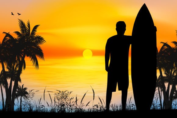 Download Cute Man on Beach Silhouette Graphic - Beach silhouette Collection