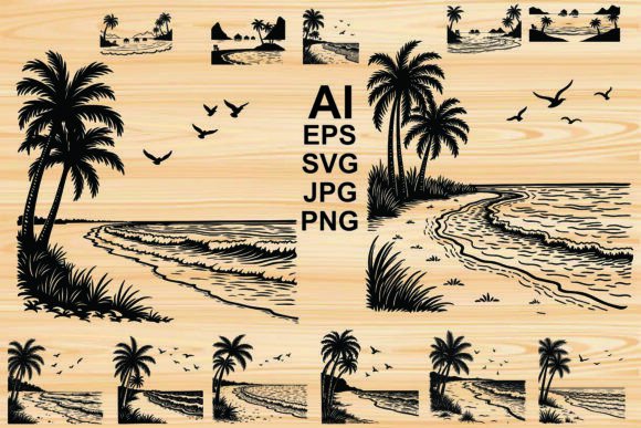 Download Beach Silhouette Bundl - Beach silhouette Collection