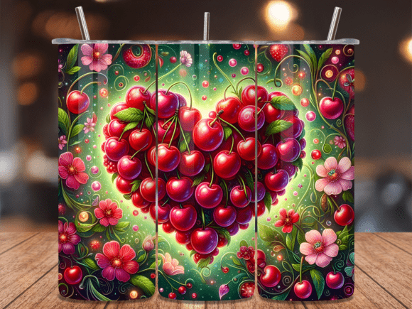 Download Cherry Heart Valentines Day Tumbler Wrap - Valentines Collection