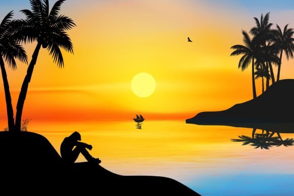 Download Cute Man on Beach Silhouette Graphic - Beach silhouette Collection