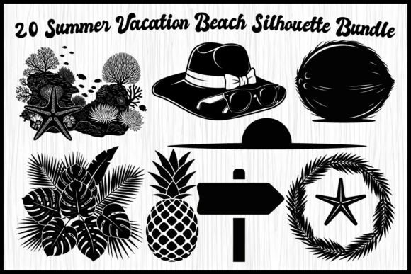 Download 20 Summer Vacation Beach Silhouette Set - Beach silhouette Collection